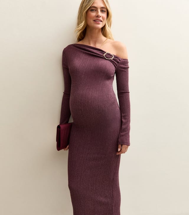 New Look Women's Maternity Dark Burgundy Off Shoulder Midi Dress New Look - 3