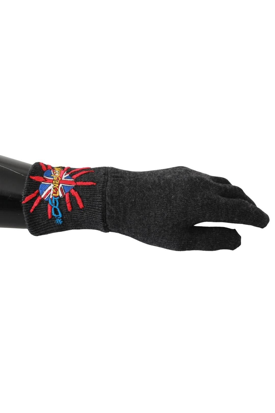 Dolce & Gabbana Dolce & Gabbana Men's Gray #DGLovesLondon Embroidered Wool Gloves in Grey