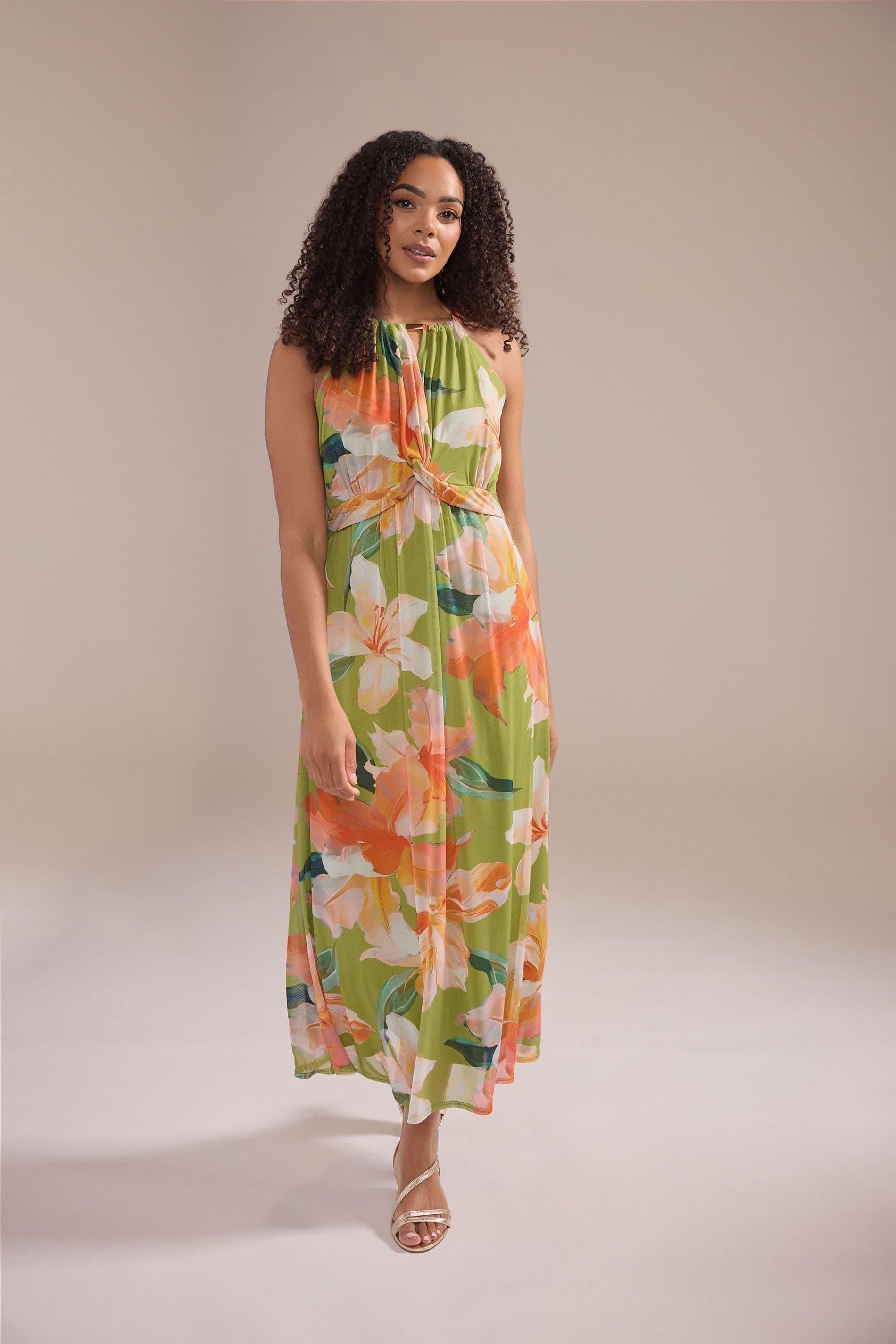 M&Co M&Co Women's Mesh Knot Front Maxi Dress in Light Green