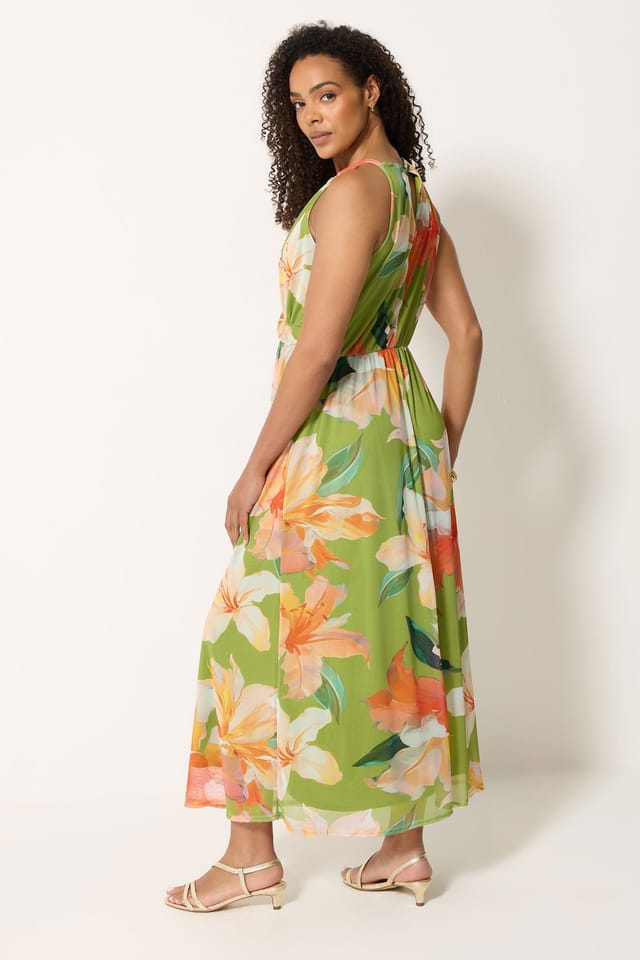 M&Co M&Co Women's Mesh Knot Front Maxi Dress in Light Green - 3