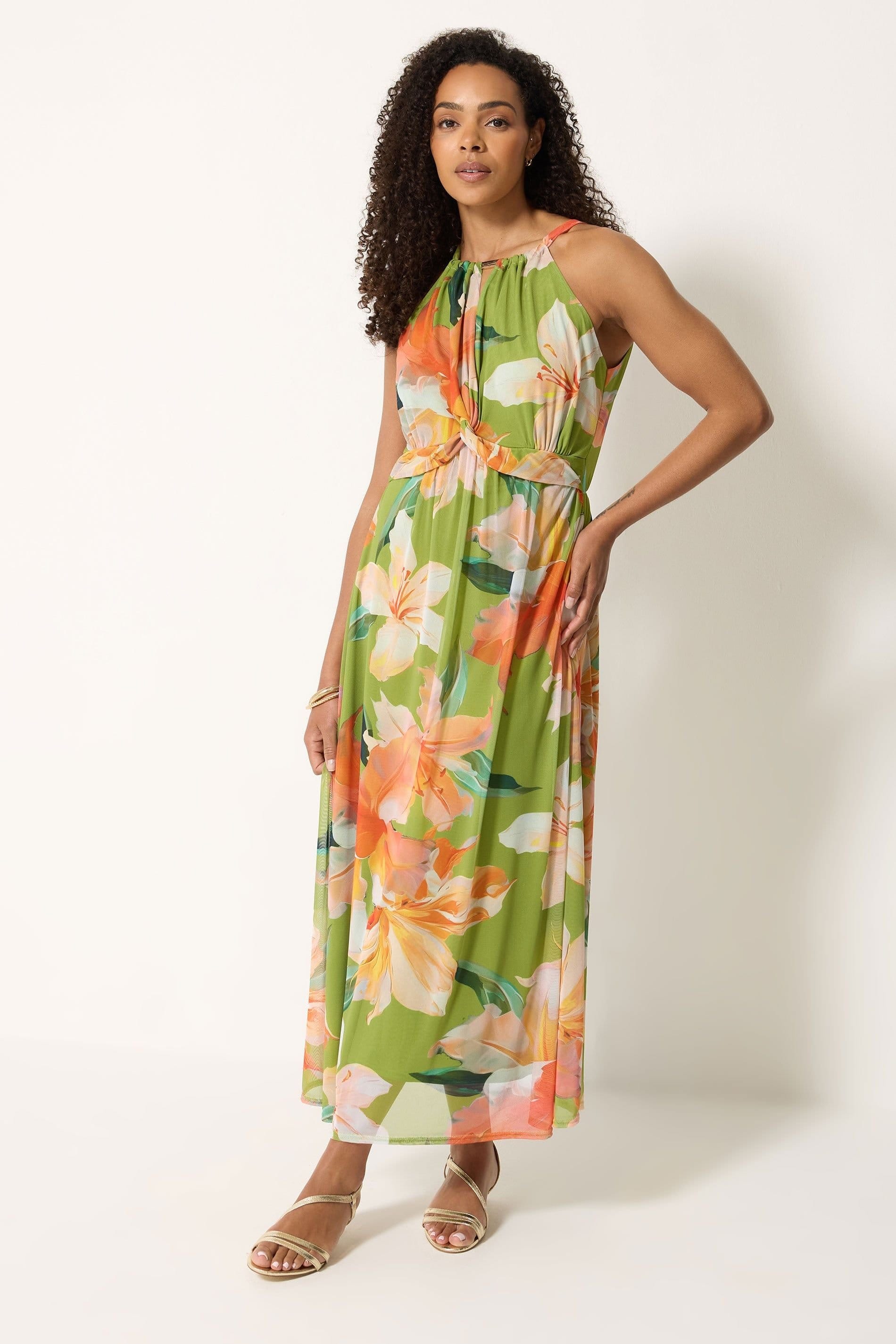 M&Co M&Co Women's Mesh Knot Front Maxi Dress in Light Green - 4