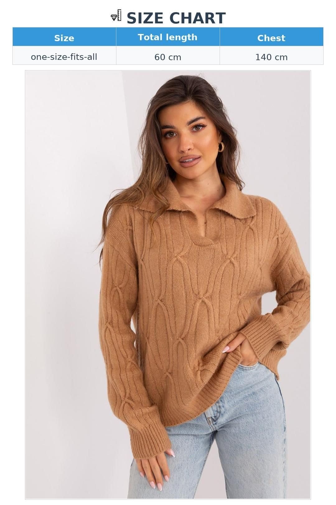 Love Lace Love Lace Women's Acrylic Variegated Long Sleeve Sweater with Collar in Camel - 4