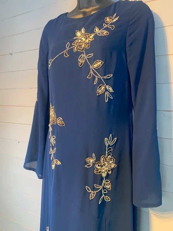 Monsoon Monsoon Dress RRP £175 UK 8 Navy Embellished Wedding Guest Occasion Maxi