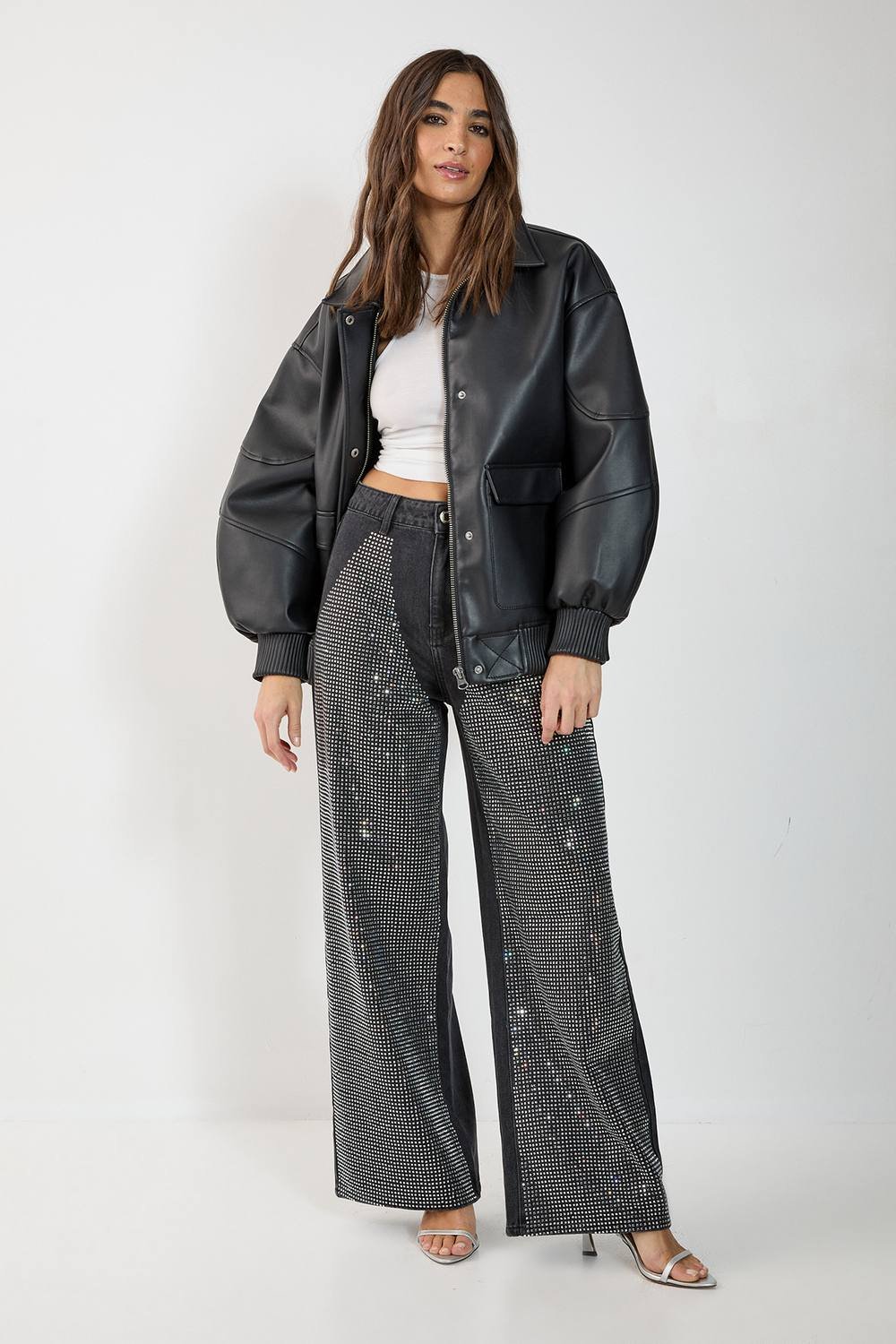 NastyGal NastyGal Women's Diamonte Denim Chap Jeans in Washed Black - 2