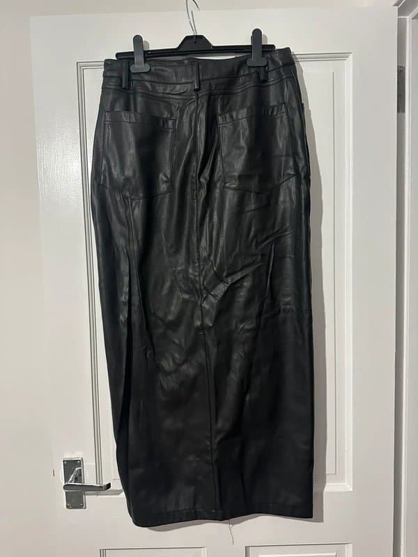 ASOS ASOS design faux leather midi skirt with front slit size 12