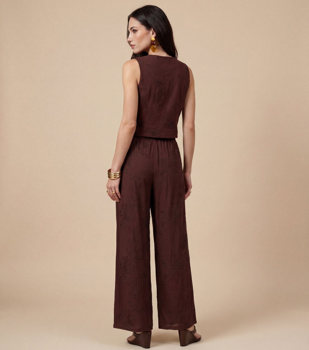 Urban Bliss Women's Brown Floral Embellished Wide Leg Trousers Urban Bliss New Look - 4