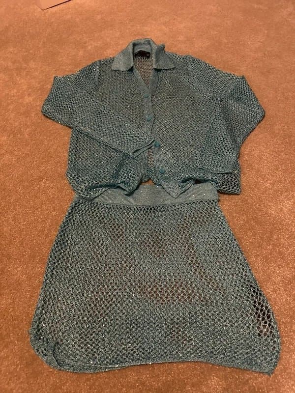 ASOS ASOS blue crochet sequin shirt and skirt co ord size UK10