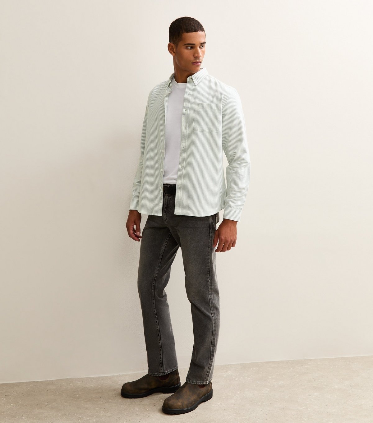 New Look Men's Green Regular Fit Striped Oxford Shirt New Look - 3