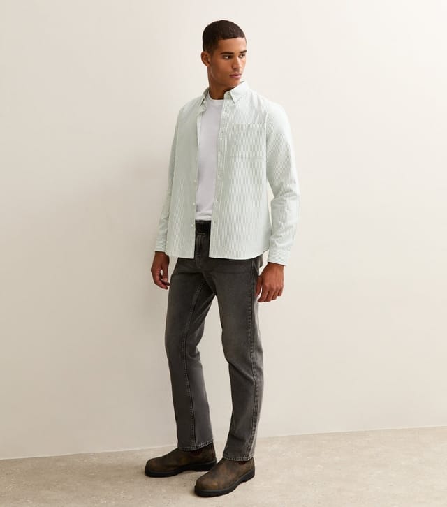 New Look Men's Green Regular Fit Striped Oxford Shirt New Look - 3