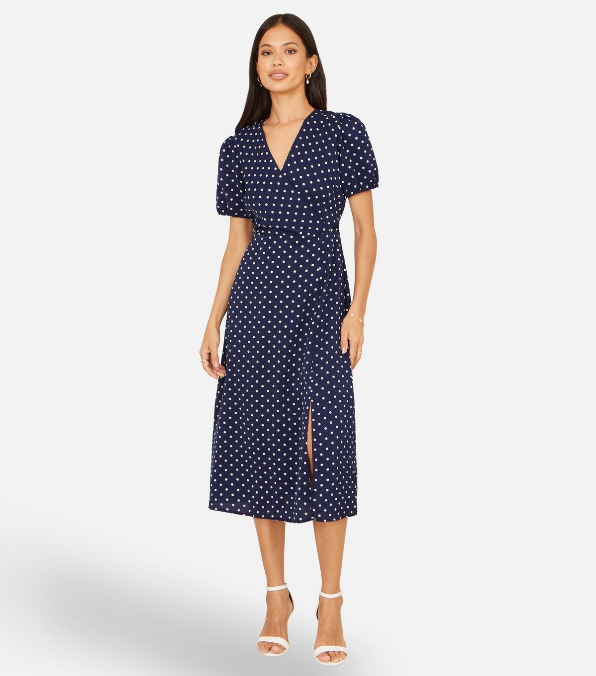 Yumi Women's Navy Spot Wrap Midi Tea Dress Yumi New Look - 2