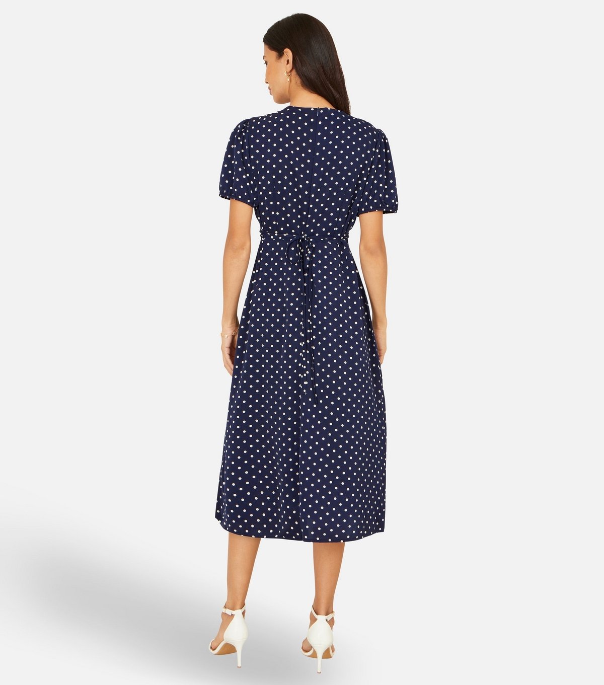 Yumi Women's Navy Spot Wrap Midi Tea Dress Yumi New Look - 3