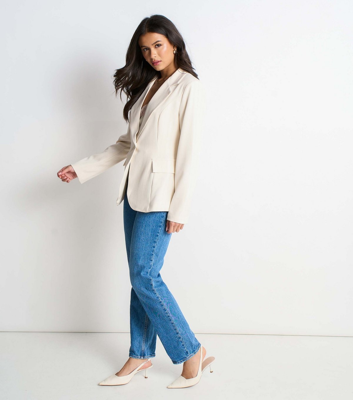 Gini London Women's Off White Seamed Breasted Blazer Gini London New Look - 3