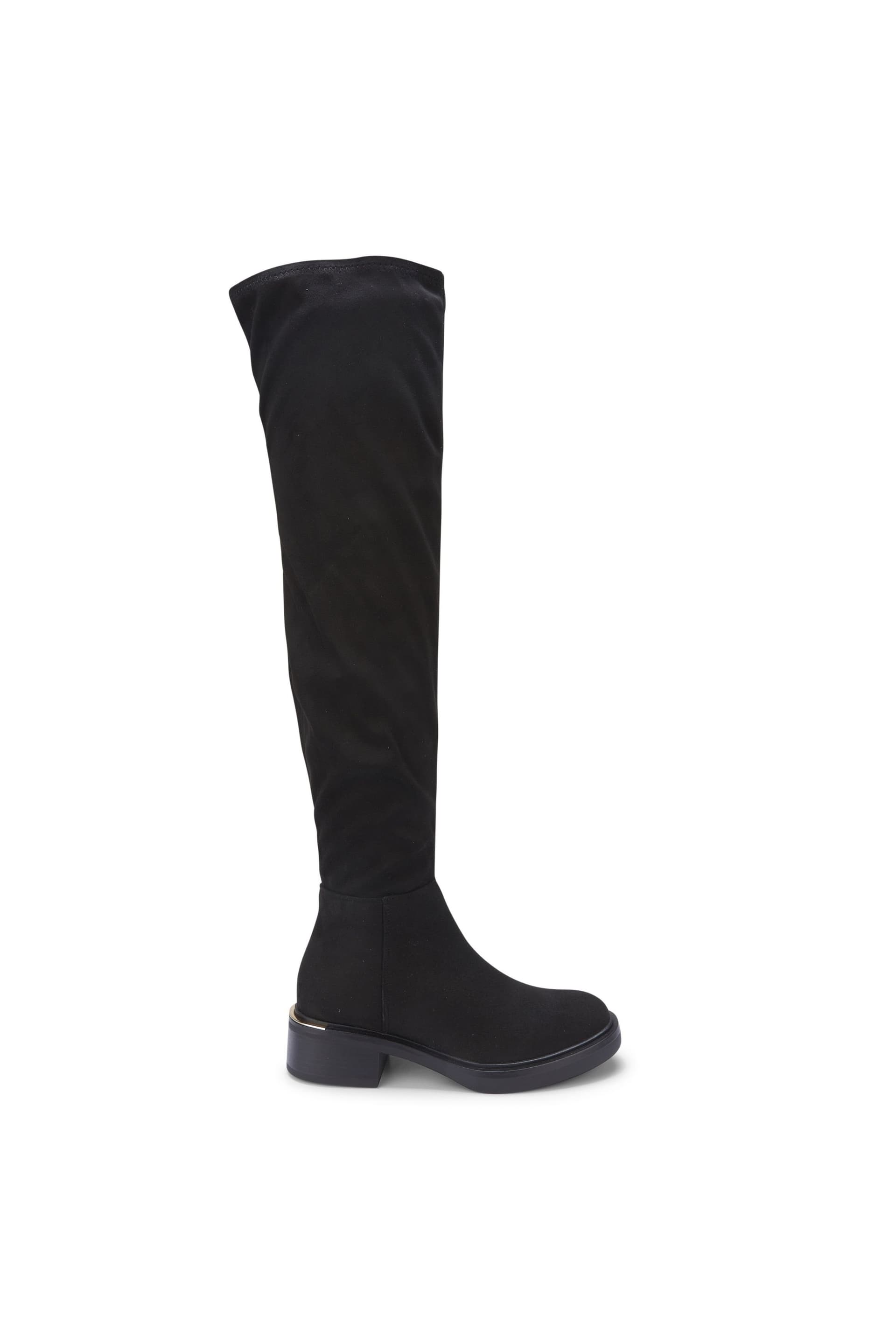 Truffle Collection Truffle Collection Women's Block Heel Over The Knee Fashion Boots Zip Round Toe Shoes in Black