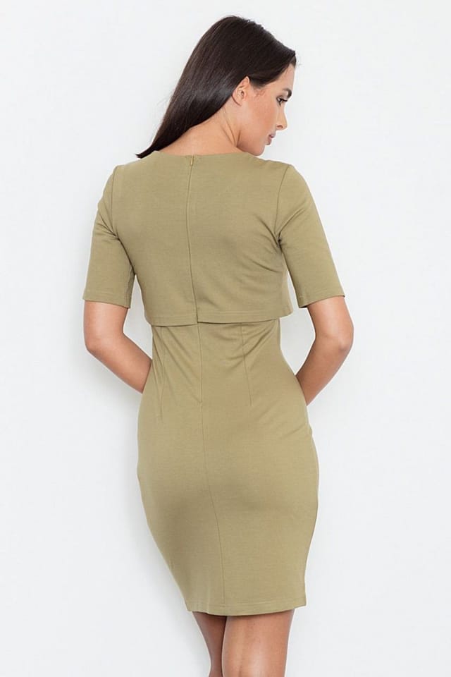 Love Lace Love Lace Women's Short Sleeve A Line Day Dress in Olive in Green - 3