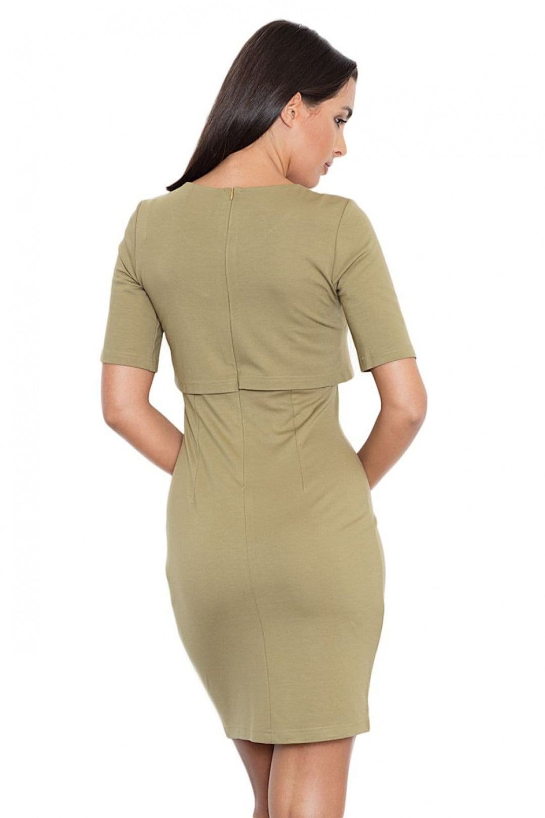 Love Lace Love Lace Women's Short Sleeve A Line Day Dress in Olive in Green - 4