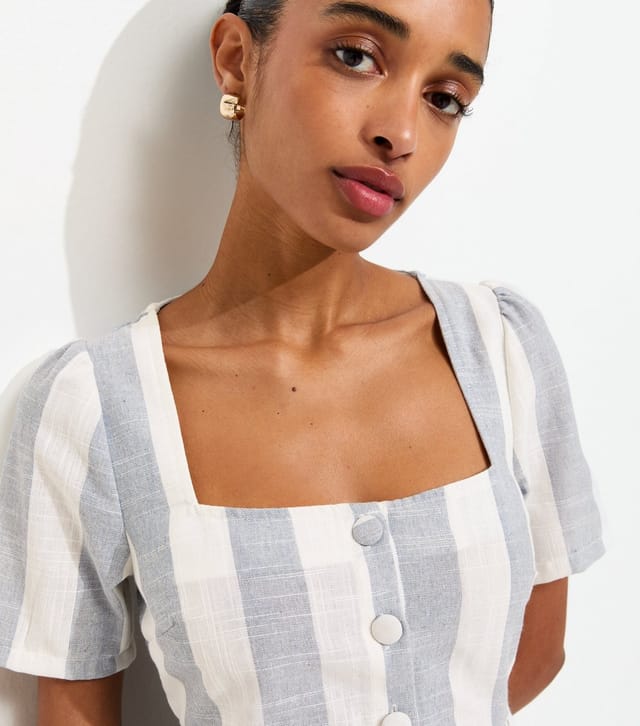 New Look Women's Blue Sailor Stripe Square Neck Button Up Mini Dress New Look - 2