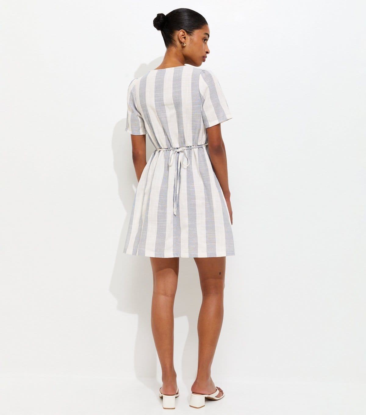 New Look Women's Blue Sailor Stripe Square Neck Button Up Mini Dress New Look - 4