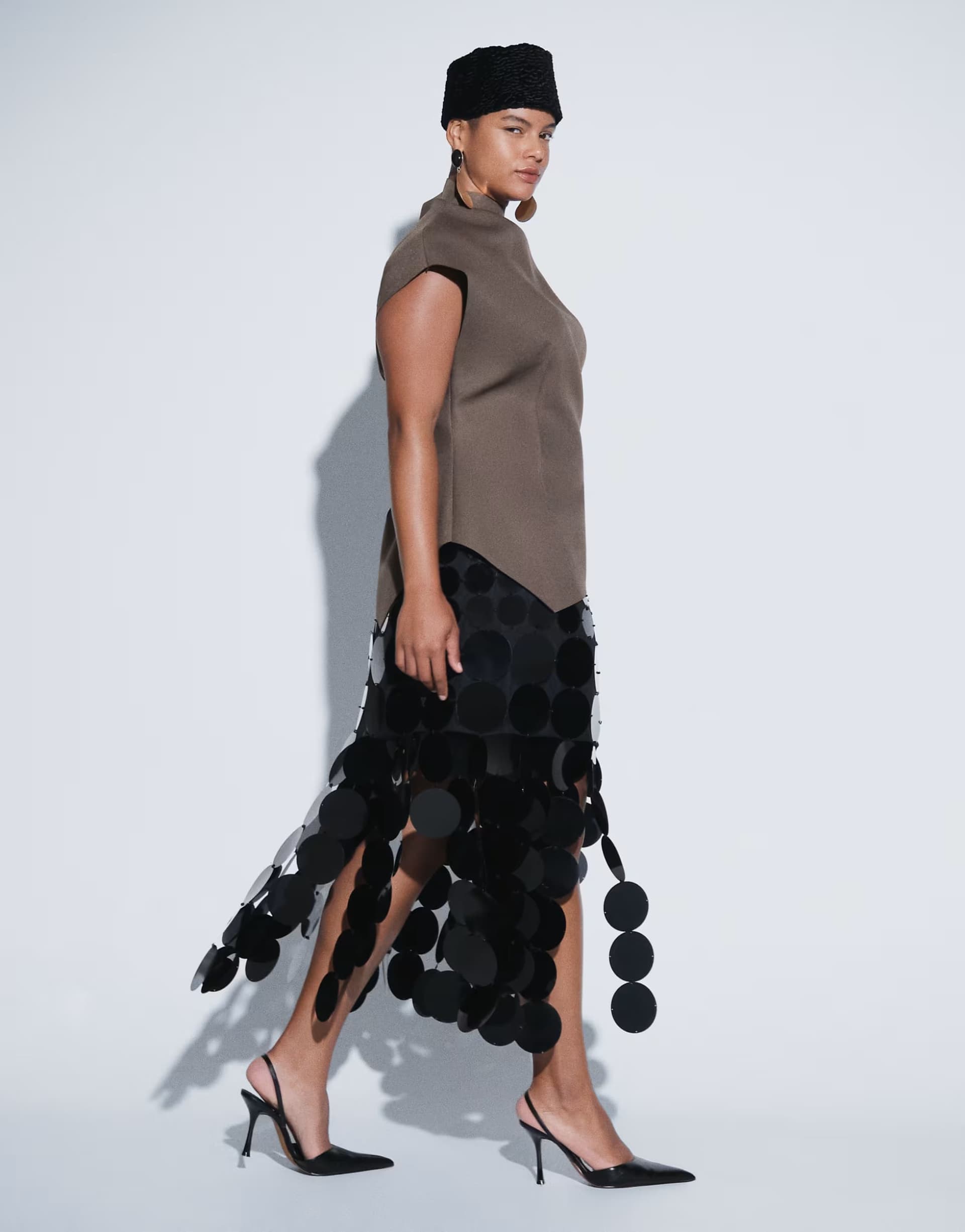 ASOS ARRANGE Curve disc sequin column midi skirt in black