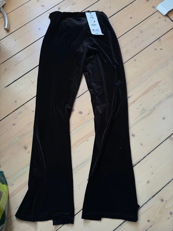 Bershka Velvet split hem flared trousers