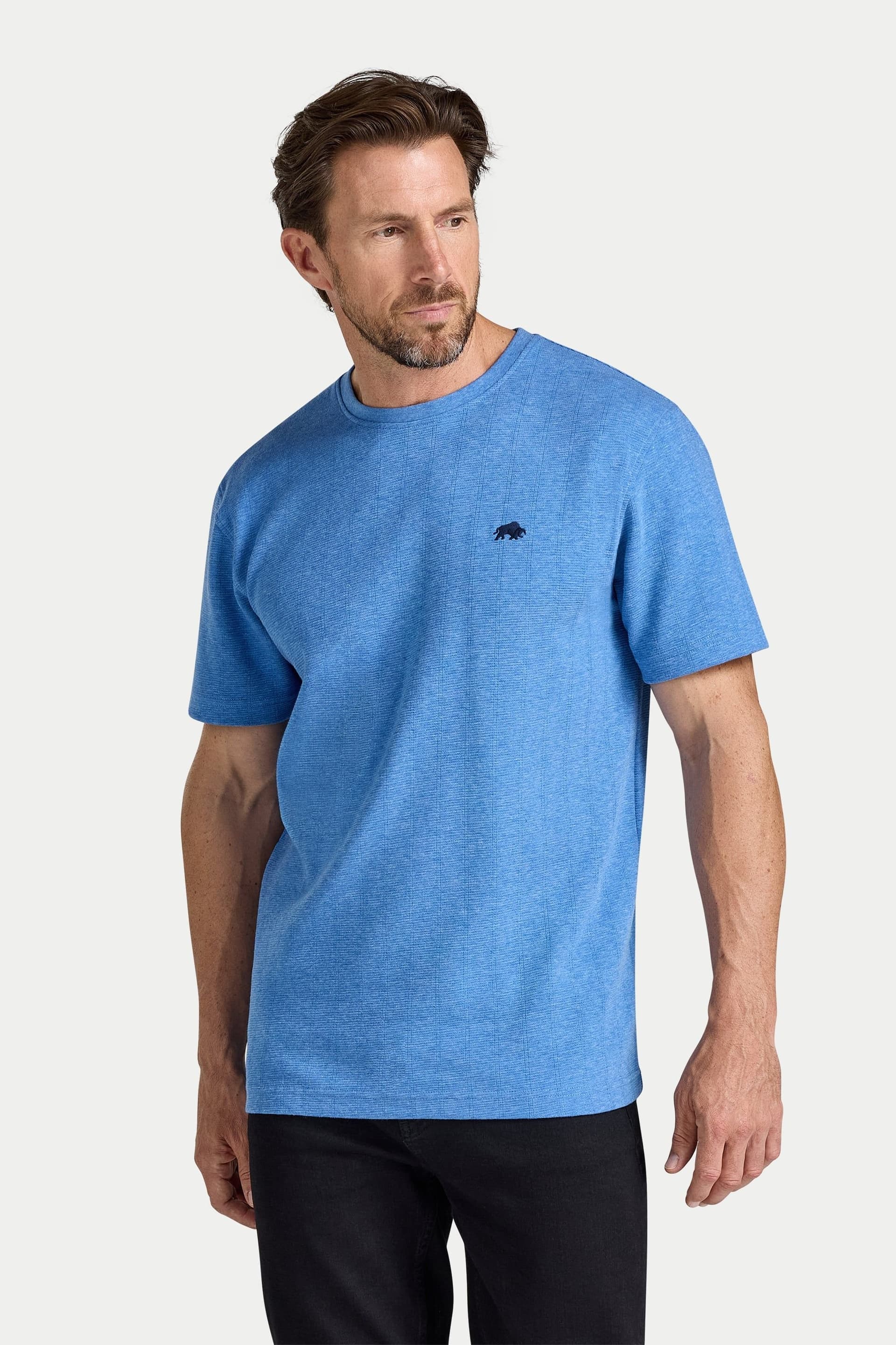 raging bull Raging Bull Men's Textured Stripe T-Shirt in Mid Blue