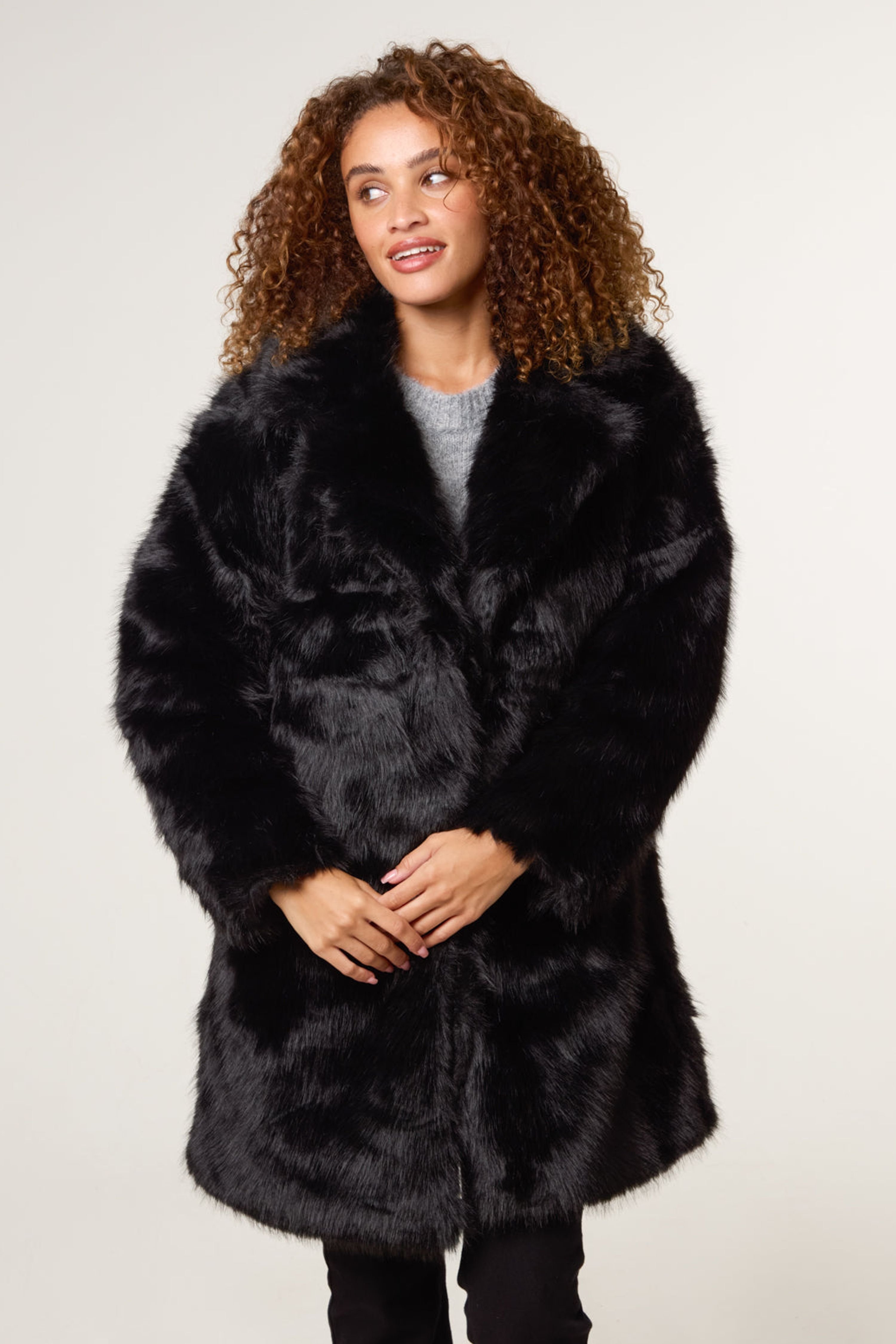 Blue Vanilla Blue Vanilla Women's Black Faux Fur Long Coat - 1