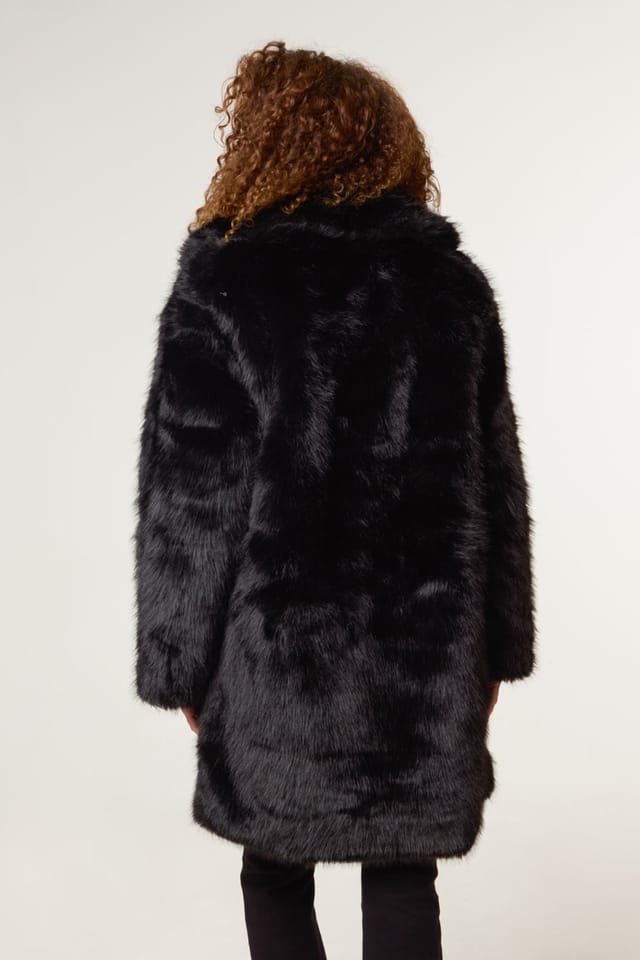 Blue Vanilla Blue Vanilla Women's Black Faux Fur Long Coat - 2