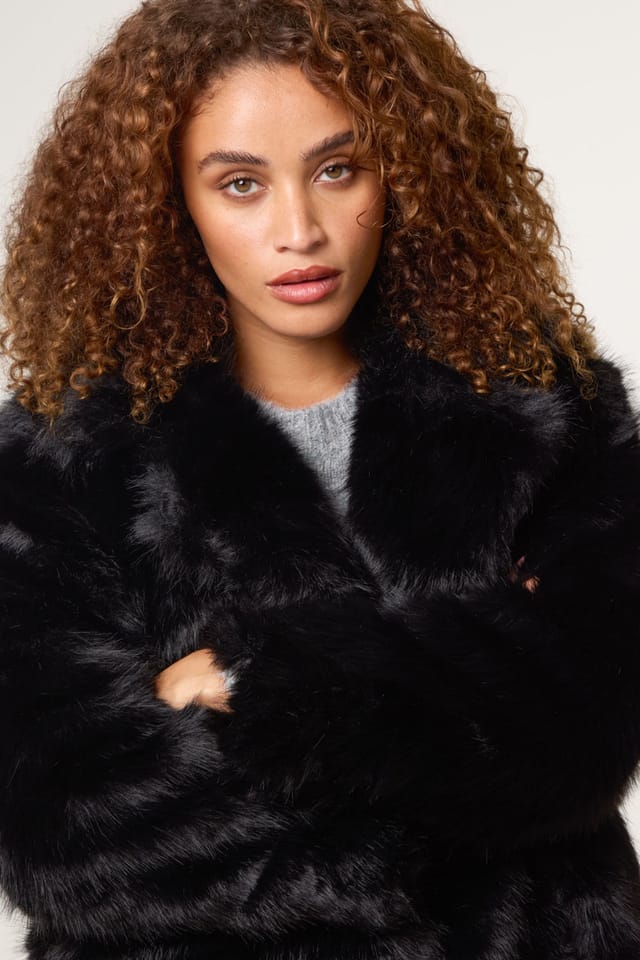 Blue Vanilla Blue Vanilla Women's Black Faux Fur Long Coat - 3