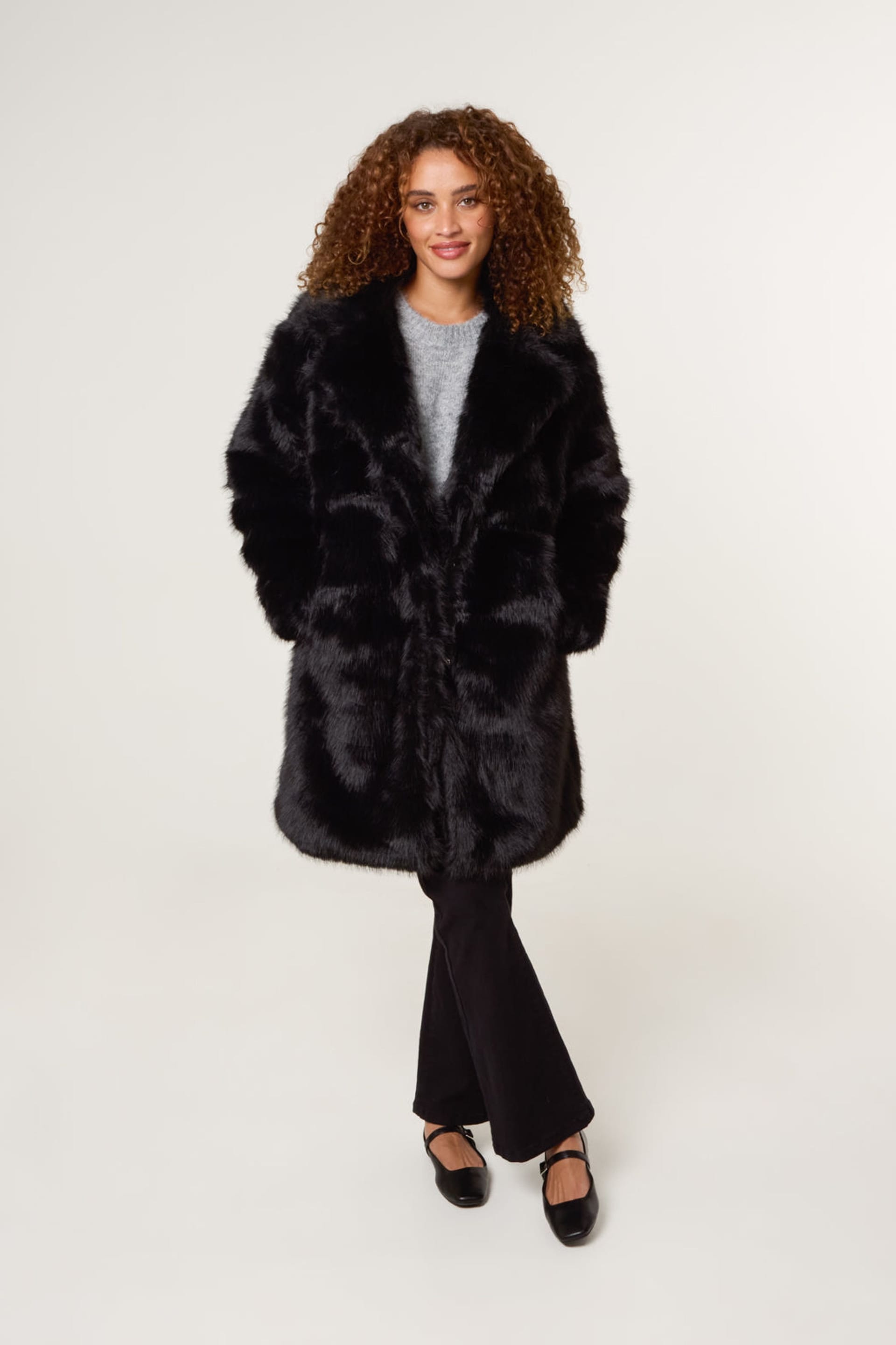 Blue Vanilla Blue Vanilla Women's Black Faux Fur Long Coat - 4