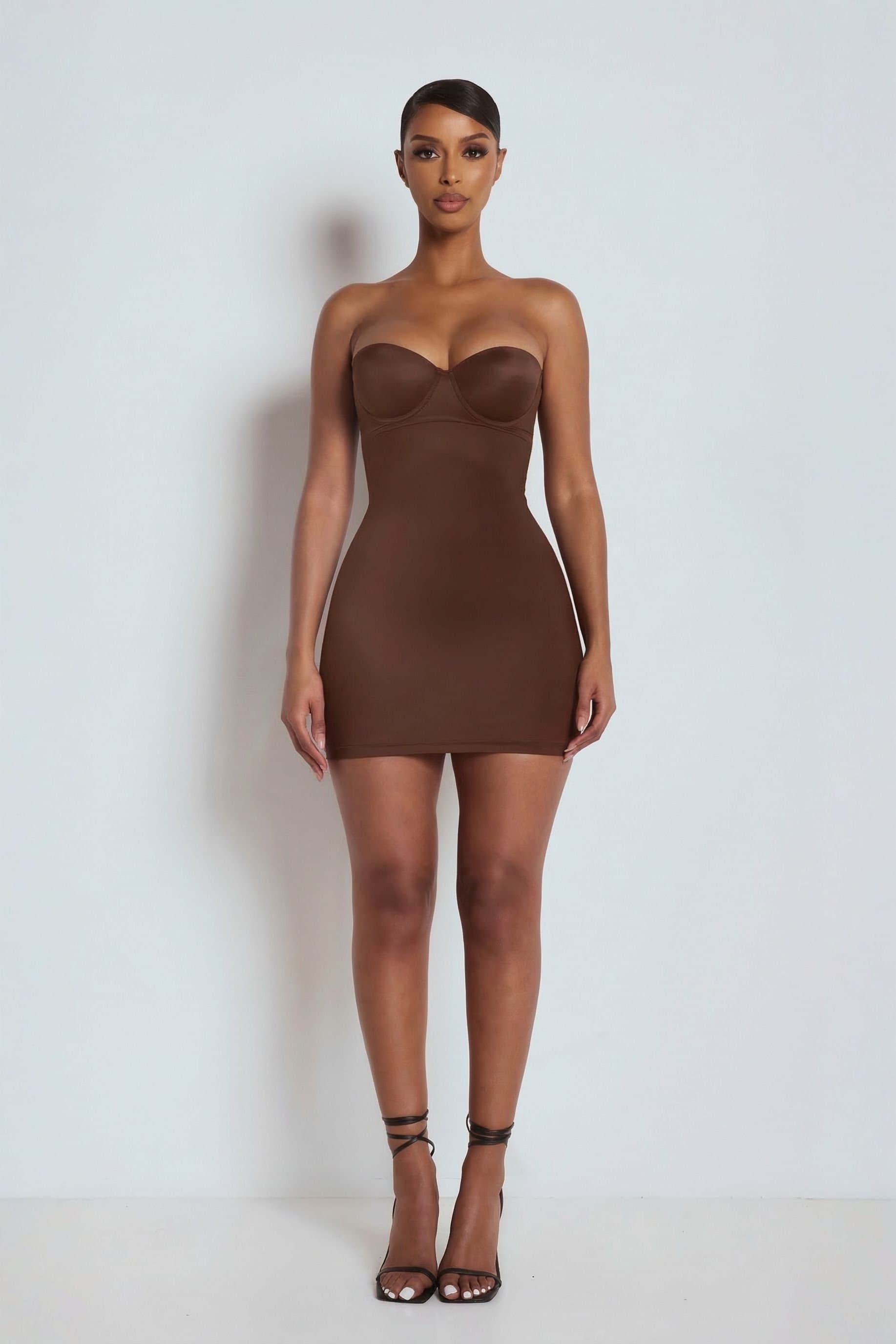 LEMONLUNAR LEMONLUNAR Brown Sculpt Seamless Mini Dress