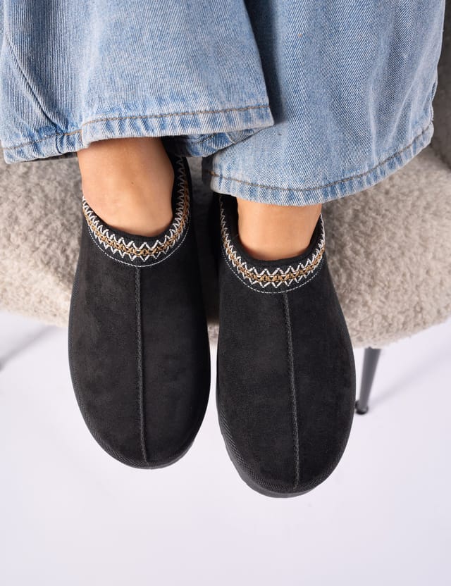 Public Desire Nutmeg Black Faux Fur Lined Platform Mules - 2