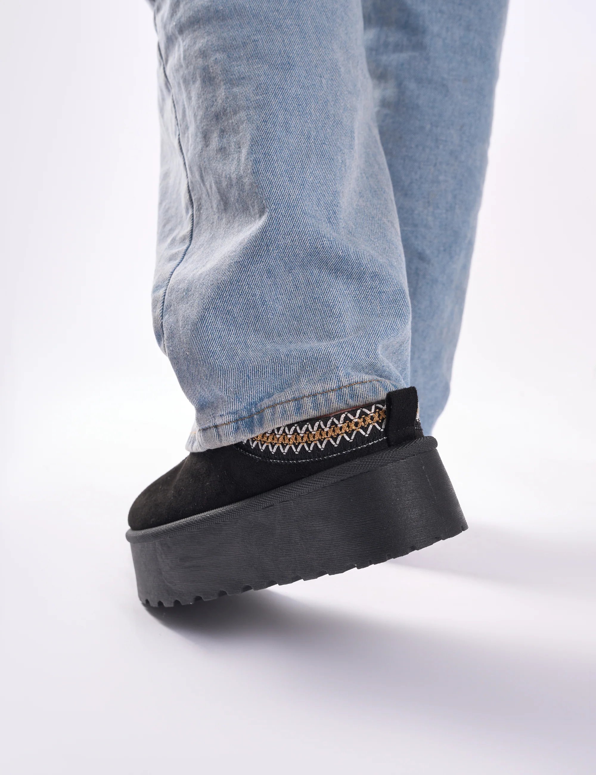 Public Desire Nutmeg Black Faux Fur Lined Platform Mules - 3