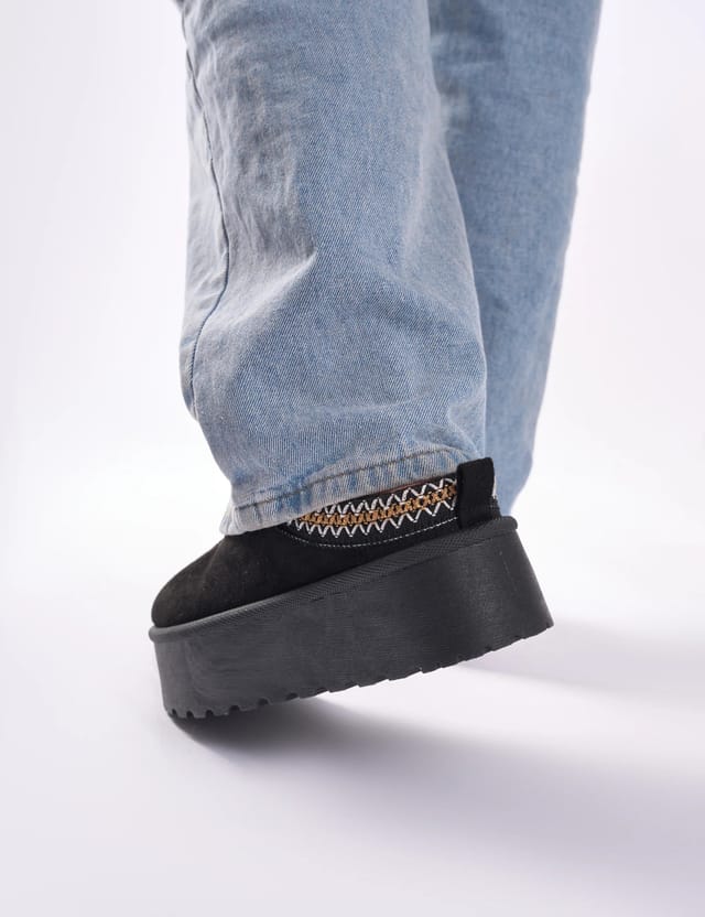 Public Desire Nutmeg Black Faux Fur Lined Platform Mules - 3