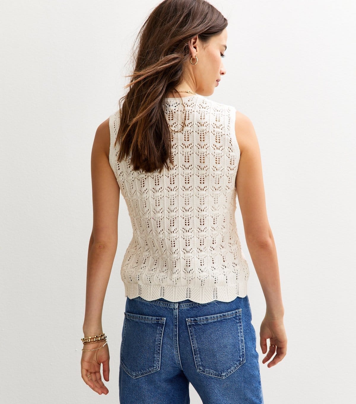 Sunshine Soul Women's White Crochet Knit Tie Front Vest Sunshine Soul New Look - 4