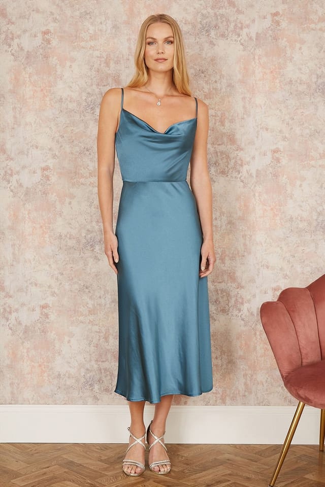 Yumi Yumi Women's Blue Satin Cowl Neck Midi Dress - 2