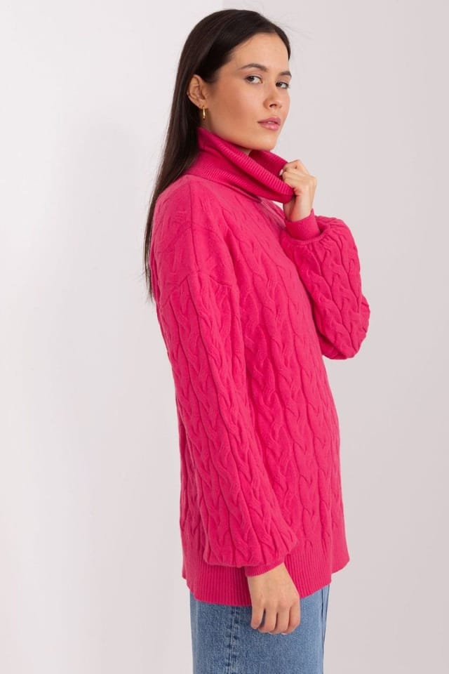 Love Lace Love Lace Women's Plaid Turtleneck Long Sleeve Sweater in Fuchsia - 2