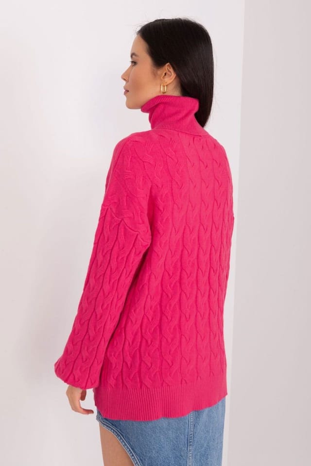 Love Lace Love Lace Women's Plaid Turtleneck Long Sleeve Sweater in Fuchsia - 3