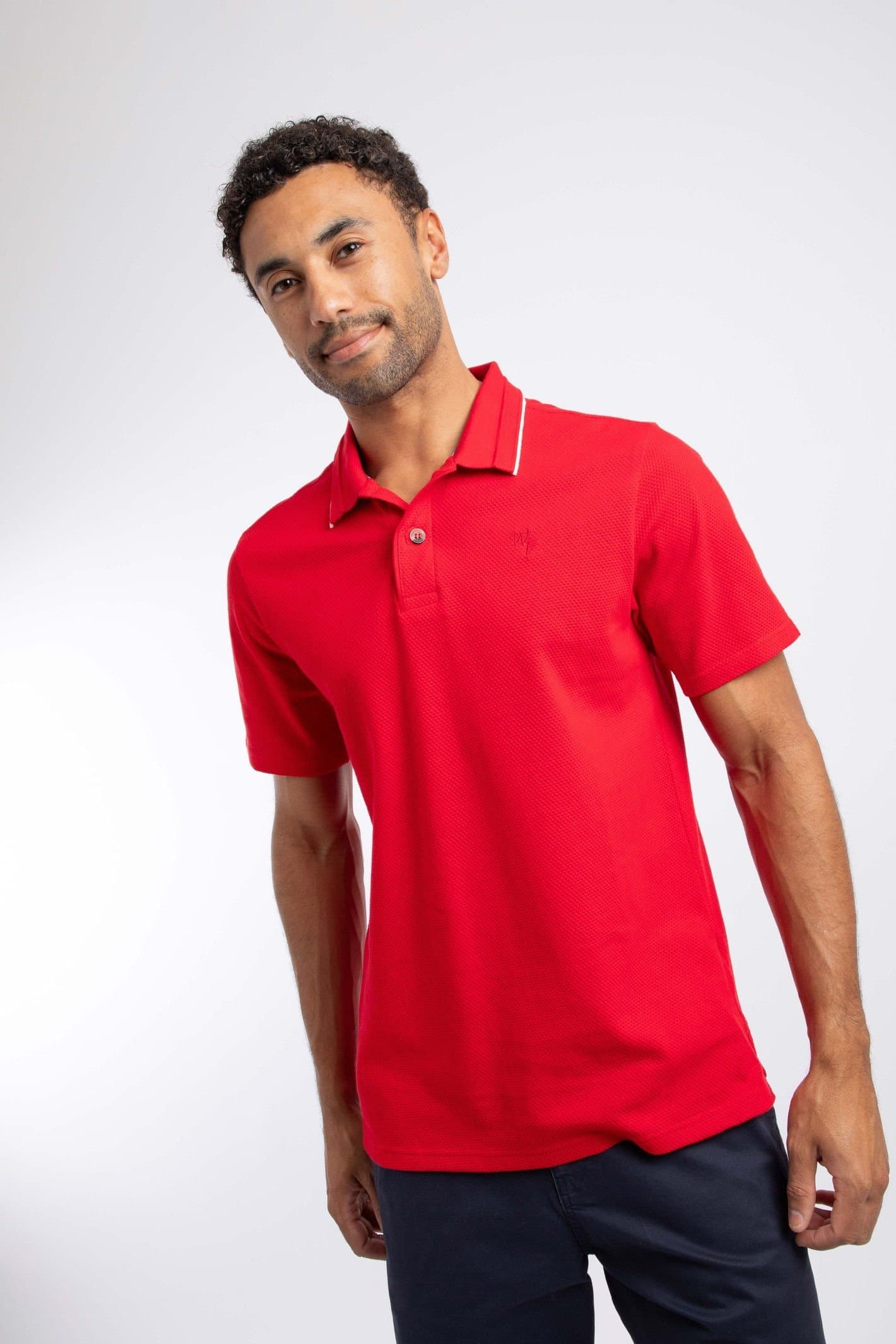Weird Fish Weird Fish Men's Powell Textured Polo Shirt in Scarlet