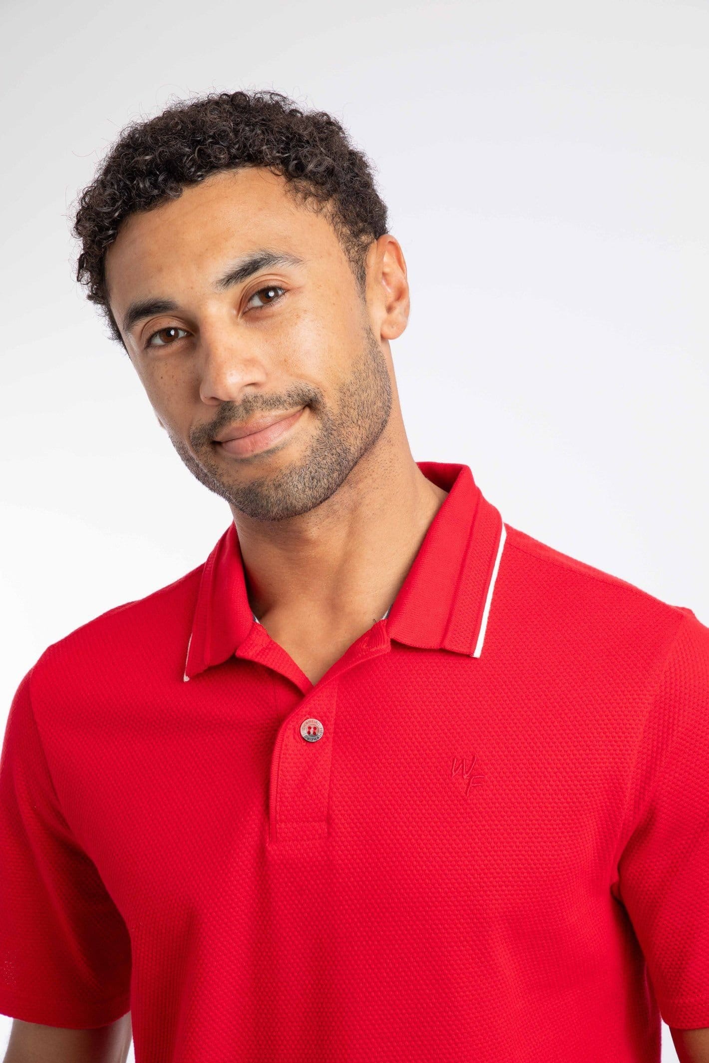 Weird Fish Weird Fish Men's Powell Textured Polo Shirt in Scarlet - 4