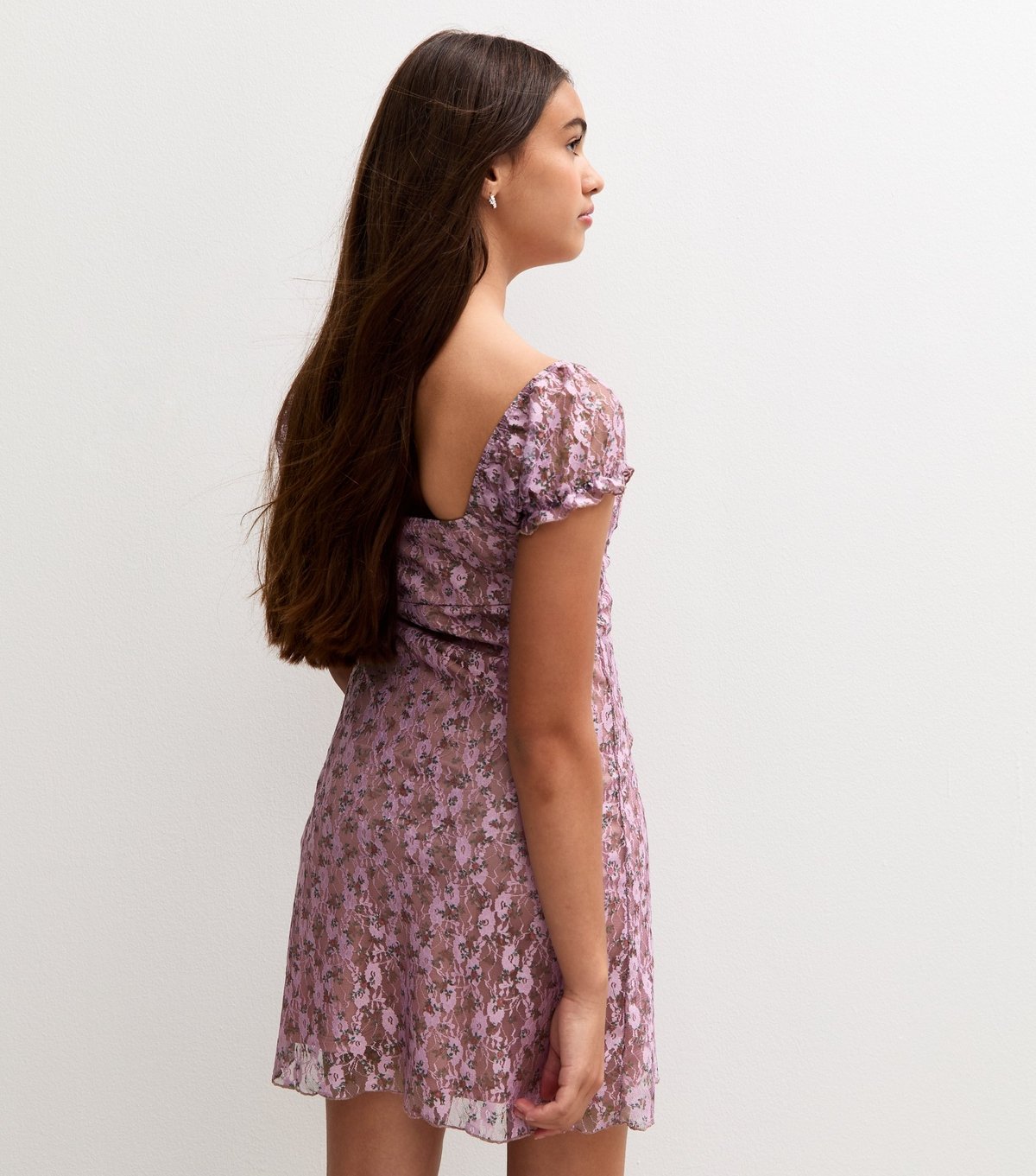 New Look Girls' Purple Floral Lace Ditsy Print Short Sleeve Dress New Look - 4