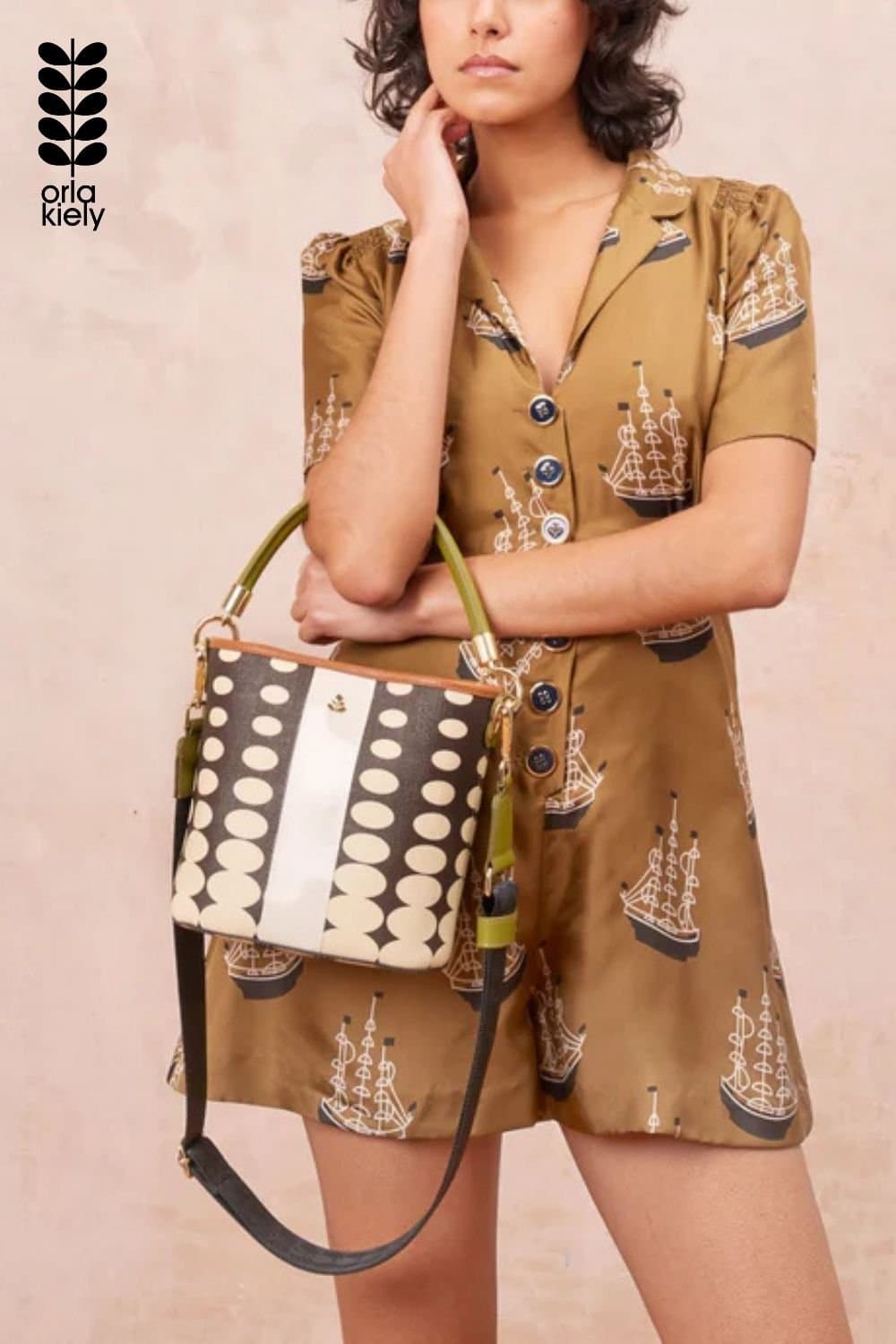 Orla Kiely Orla Kiely Women's Smile Sling Crossbody - Optical Oval Mocha in Brown