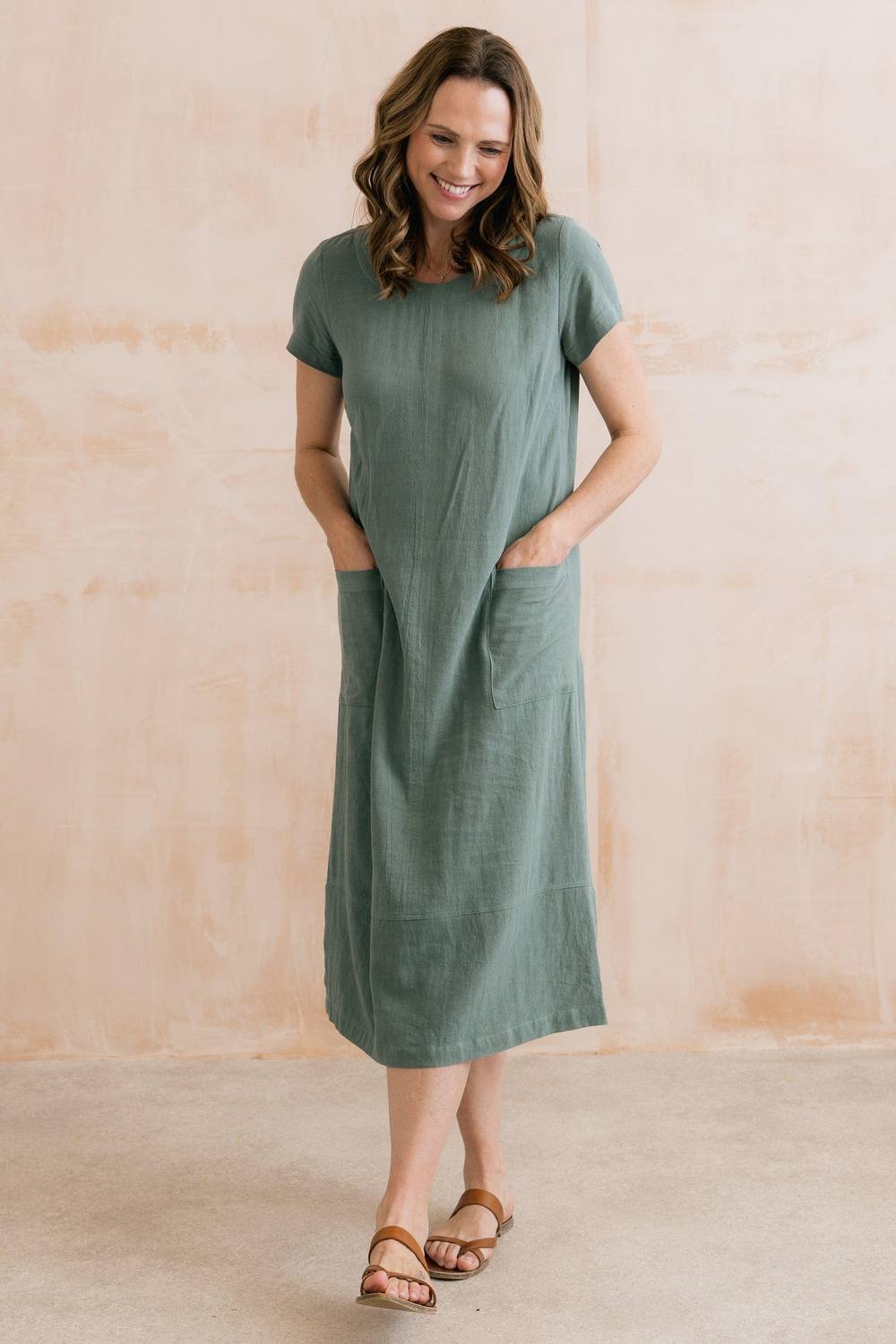 Lily & Me Lily & Me Women's Summer Breeze Linen Blend Dress in Green - 4