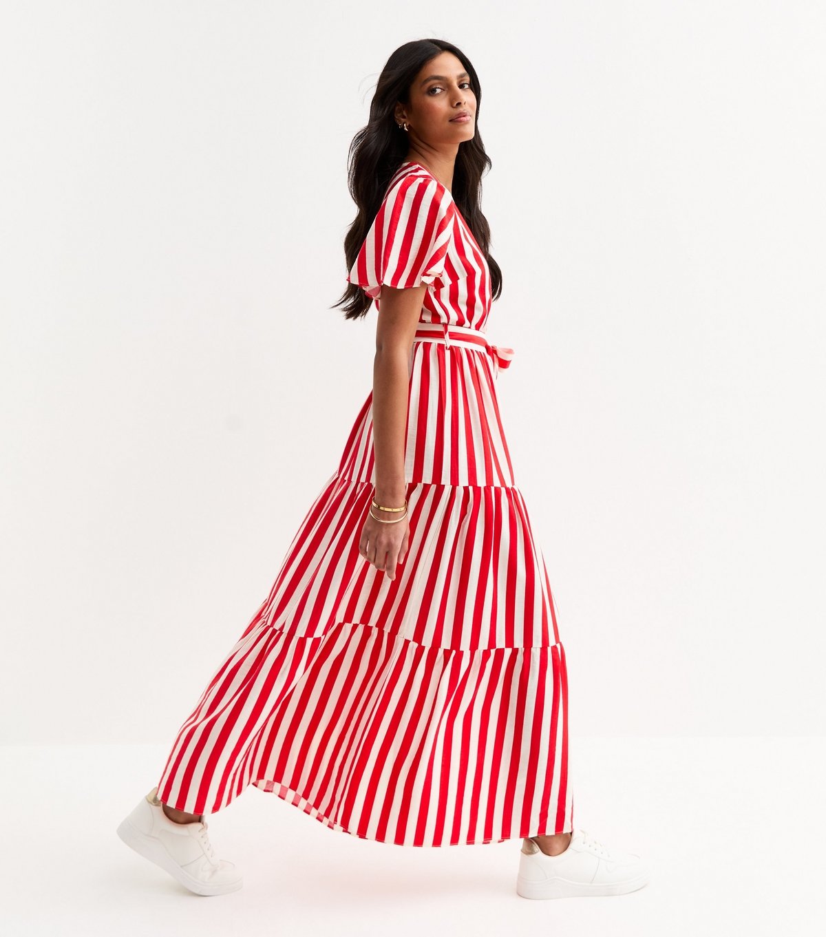 Gini London Women's Red Striped Belted Midi Dress Gini London New Look - 2