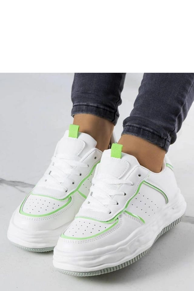 Love Lace Love Lace Women's White Sneakers with Green Inserts Lace Up Comfort Rubber Sole - 2