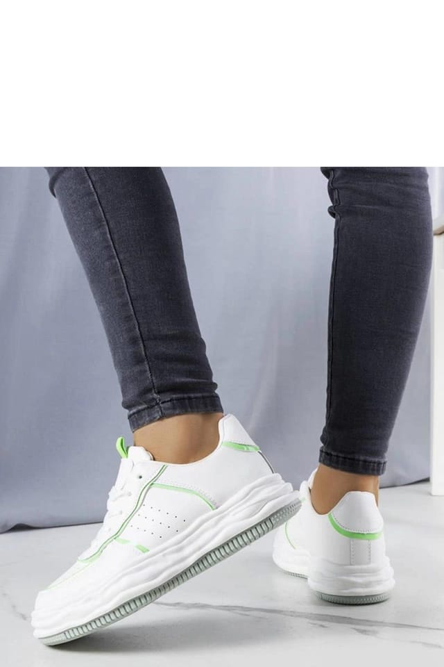 Love Lace Love Lace Women's White Sneakers with Green Inserts Lace Up Comfort Rubber Sole - 3