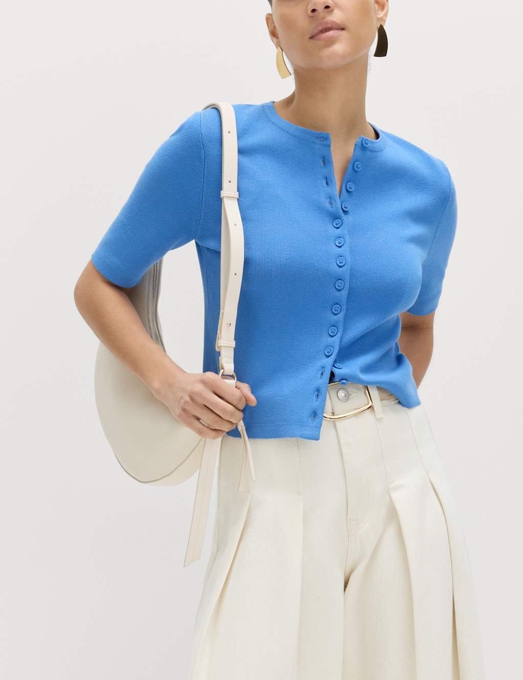 M&S Cornflower Blue Viscose Cropped Cardigan