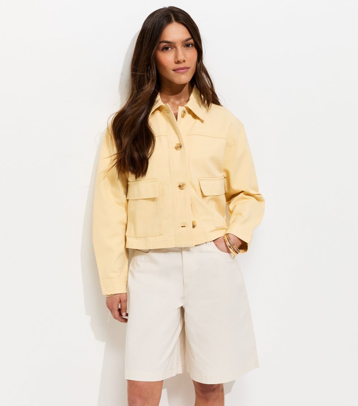 New Look New Look Light Yellow Boxy Cotton Shacket