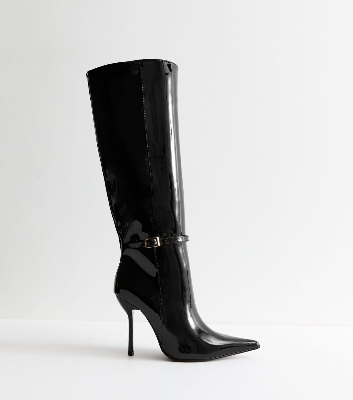 New Look Women's Black Patent Stiletto Heel Knee High Boots Vegan New Look - 1