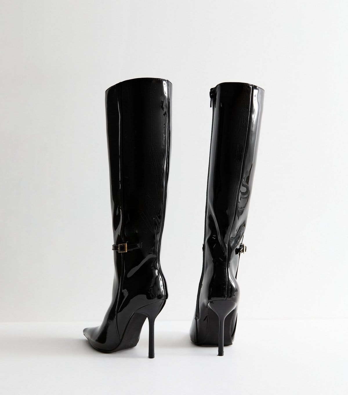 New Look Women's Black Patent Stiletto Heel Knee High Boots Vegan New Look - 4