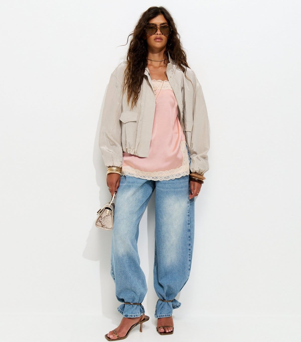 New Look Women's Pink Satin Lace Trim Longline Cami Top New Look - 4