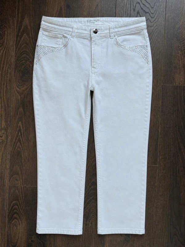 Per Una Vintage Y2K white rhinestone embellished capris pedal pushers - UK 12